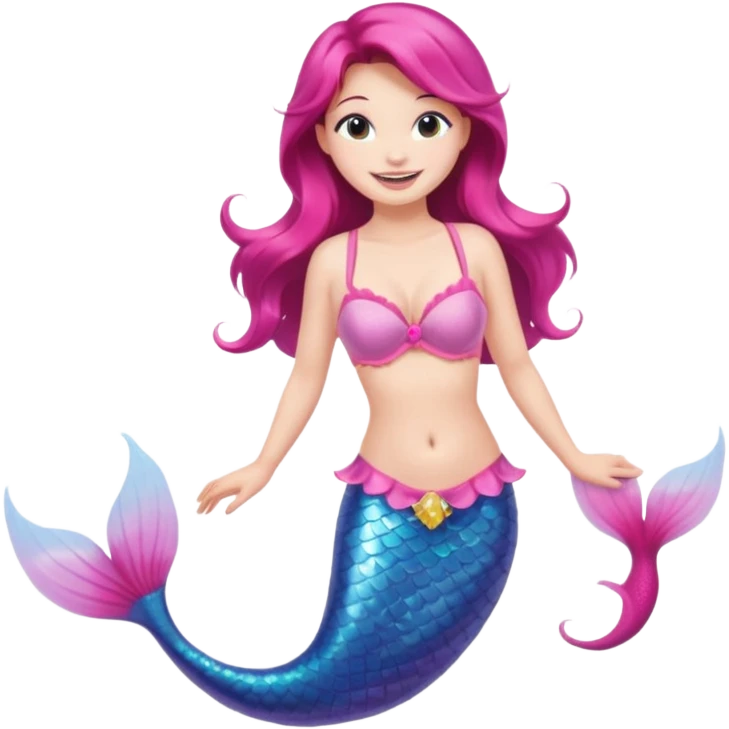 White brunette mermaid with pink tail and bra emoji