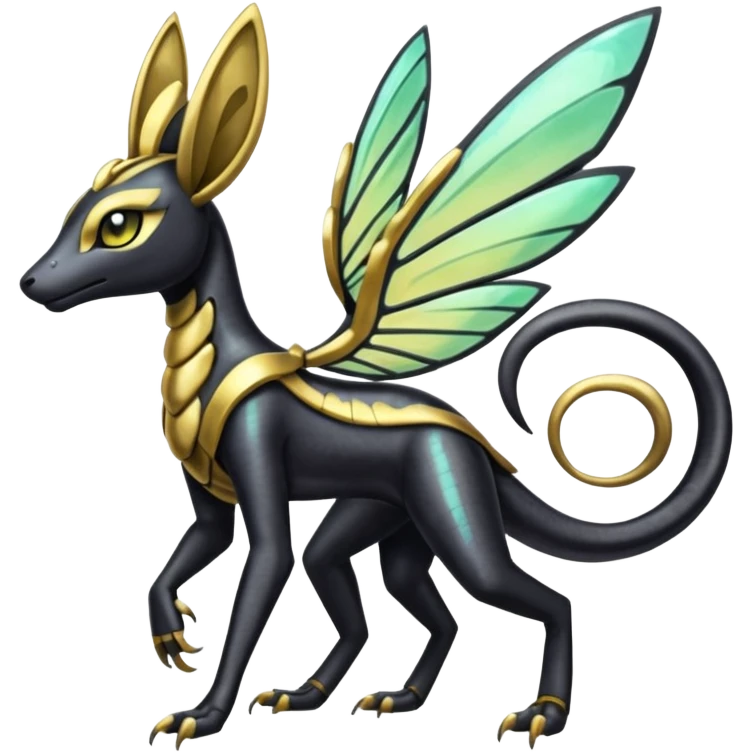 Shiny 4-legged Meloetta-Anubis-Salandit-Beedrill-fusion, full body emoji