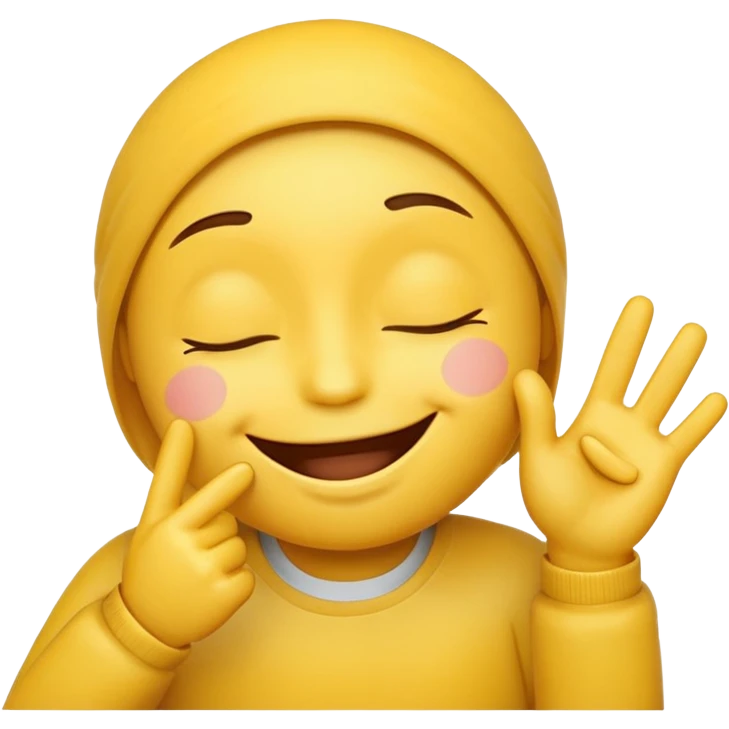 emoji smiling with closed eyes with a hand showing the little sign emoji