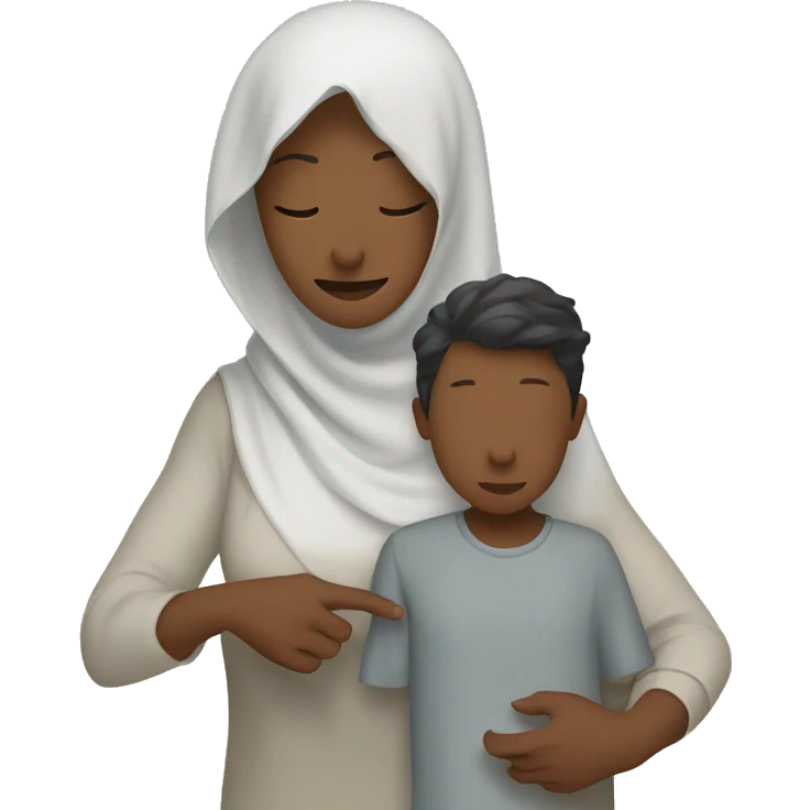 A veiled mother trains her son by hand emoji
