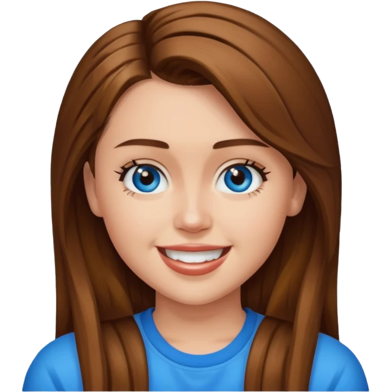 Miley Cyrus with blue eyes, brown long hair emoji