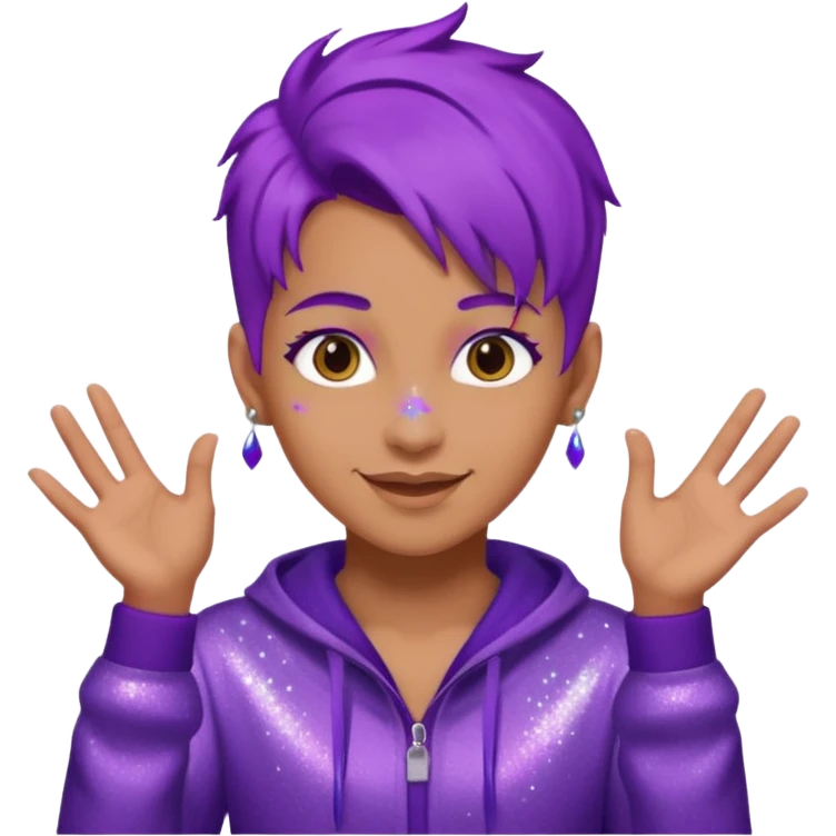 glitter purple gamer non-binary happy purple hair emoji