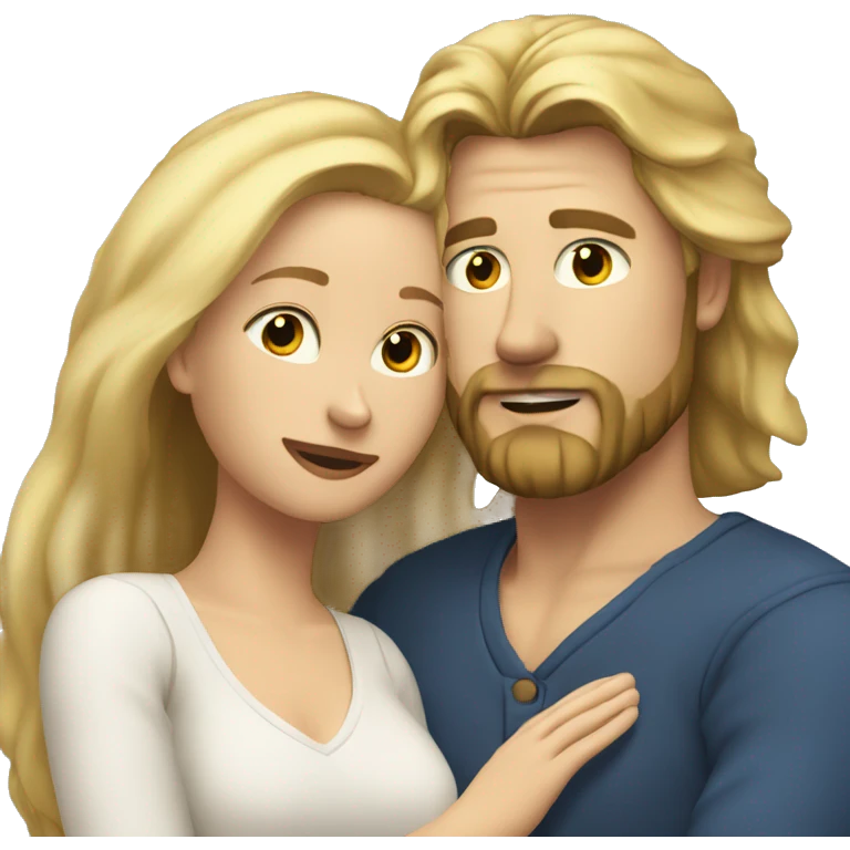 blonde woman, long hair, huging a blonde man with beard. he's semi-long hair emoji