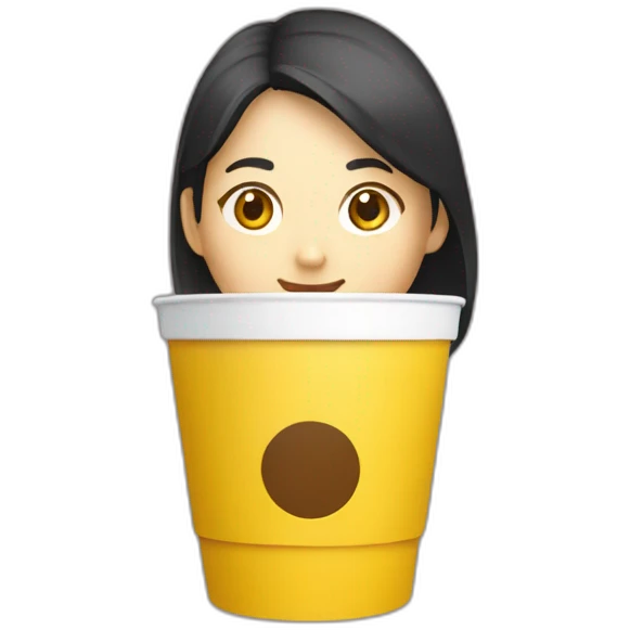 singaporean woman product manager with coffee in a yellow takeaway cup emoji