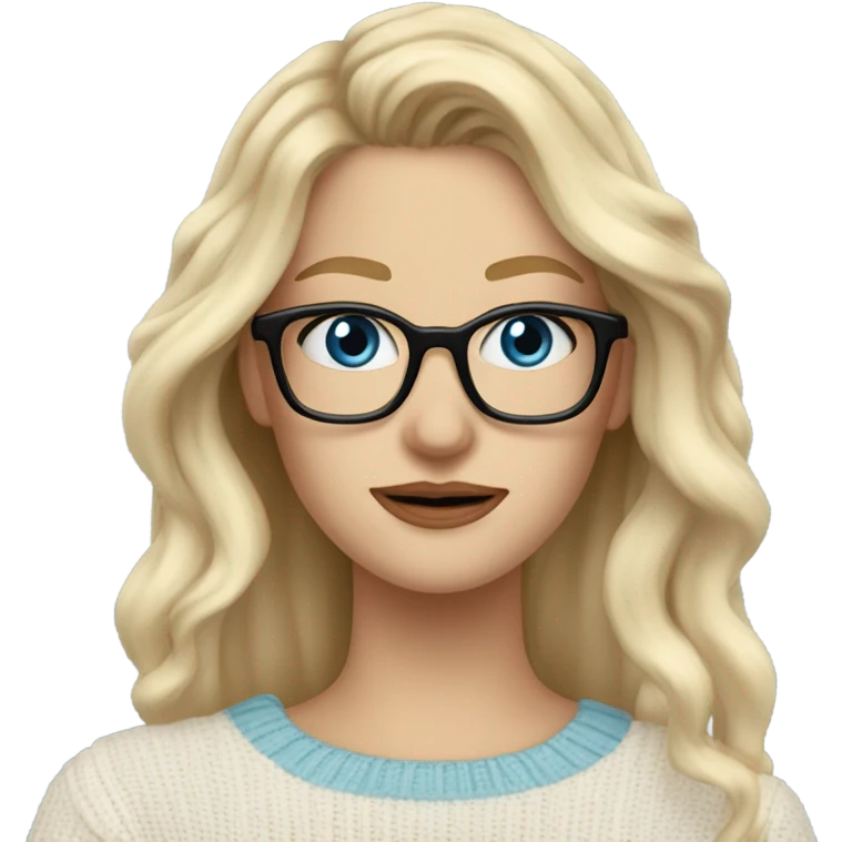 Blonde balayage long hair white women sweater blue eyes and small glasses calling cell phone  emoji