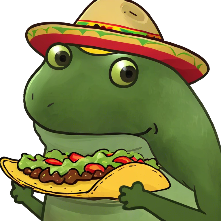 Frog wearing a sombrero holding a taco emoji