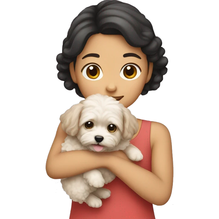 Asian girl holding maltipoo dog emoji