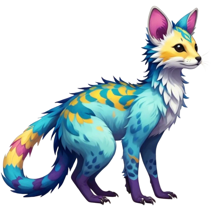 Feral Rare Fantasy colorful Vernid-Trico-species by LiLaiRa, random markings, tufted tail, tufted ears, full body emoji