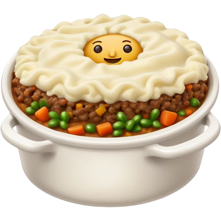 Cinematic Realistic Shepherd's Pie Dish Emoji, depicted with rich, savory minced lamb and vegetable filling topped with creamy mashed potatoes, rendered with exquisite detail and natural warm lighting that highlights its homestyle appeal. emoji