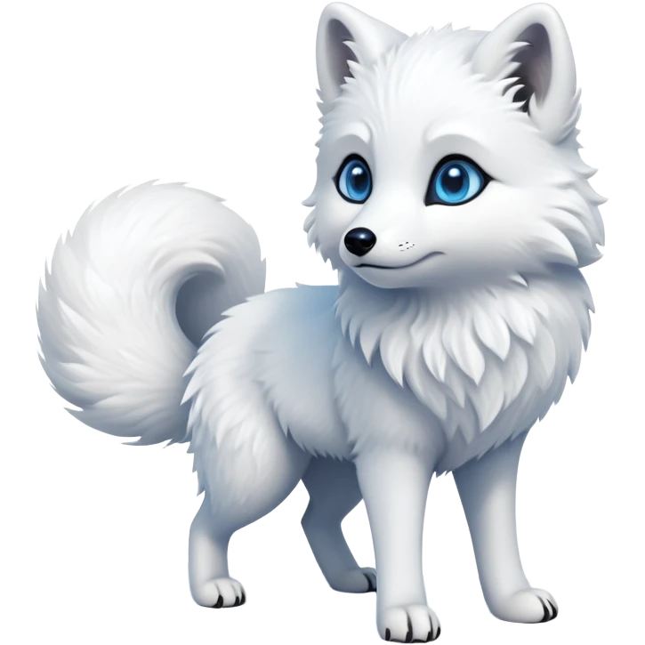 cinematic-arctic-fox-realistic-full-body-standing-emoji,-fluffy-tail-curled-slightly-around-its-paws,-thick-pure-white-fur-blending-into-the-snowy-landscape,-head-tilted-dramatically,-bright-blue-eyes-glistening-with-intelligence,-simplified-yet-realistic-focused-features,-highly-detailed,-glowing-with-an-almost-sarcastic-glow expressive eyes emoji