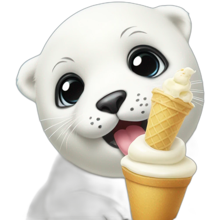 a baby harp seal eating a vanilla ice cream emoji