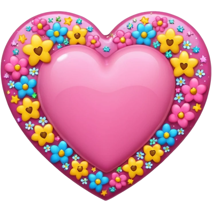 Colorful emoji-style icon of a large pink heart surrounded by sparkles, stars, and small flowers, representing overflowing love and joy. Bright and happy Apple-style emoji, glossy finish, white background. emoji