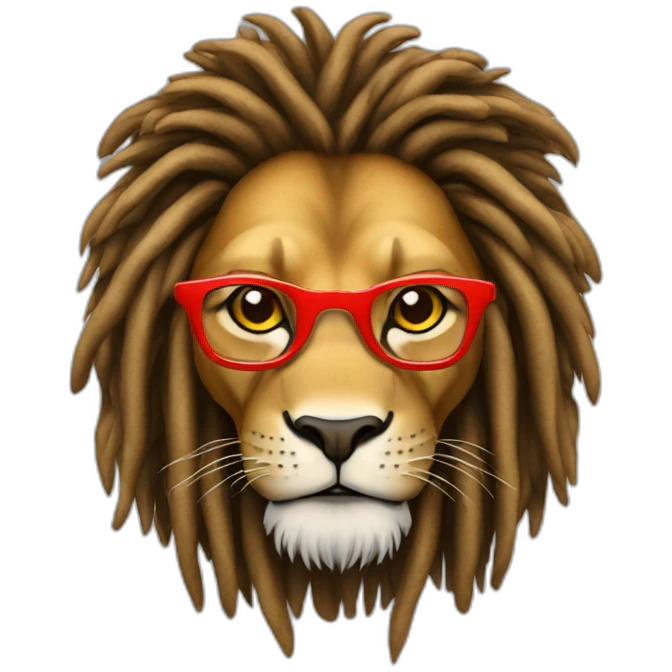 wise lion with red glasses and jamaican dreads emoji