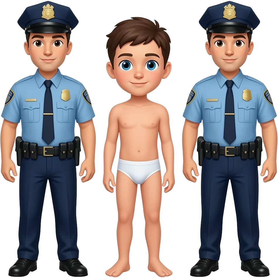 Мальчик в трусиках и с двух сторон двое полицейских emoji