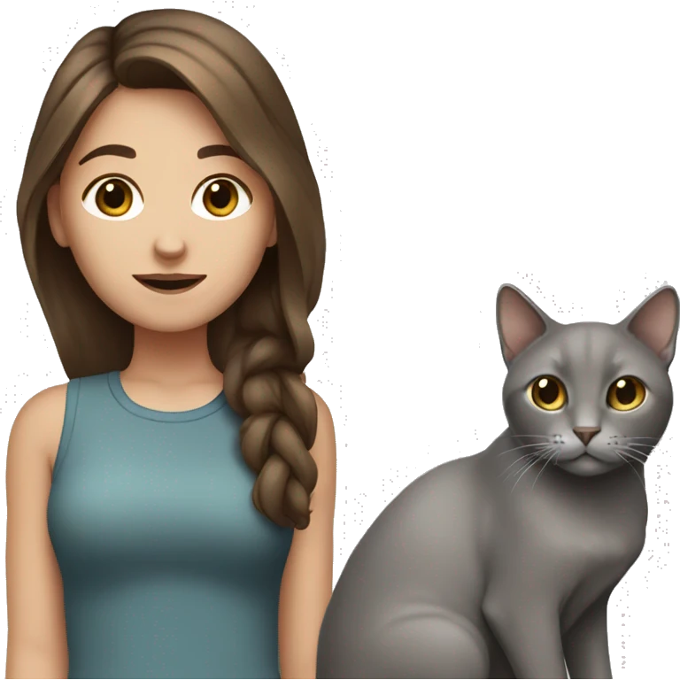 Brown haired Girl with a grey cat and an iPhone  emoji