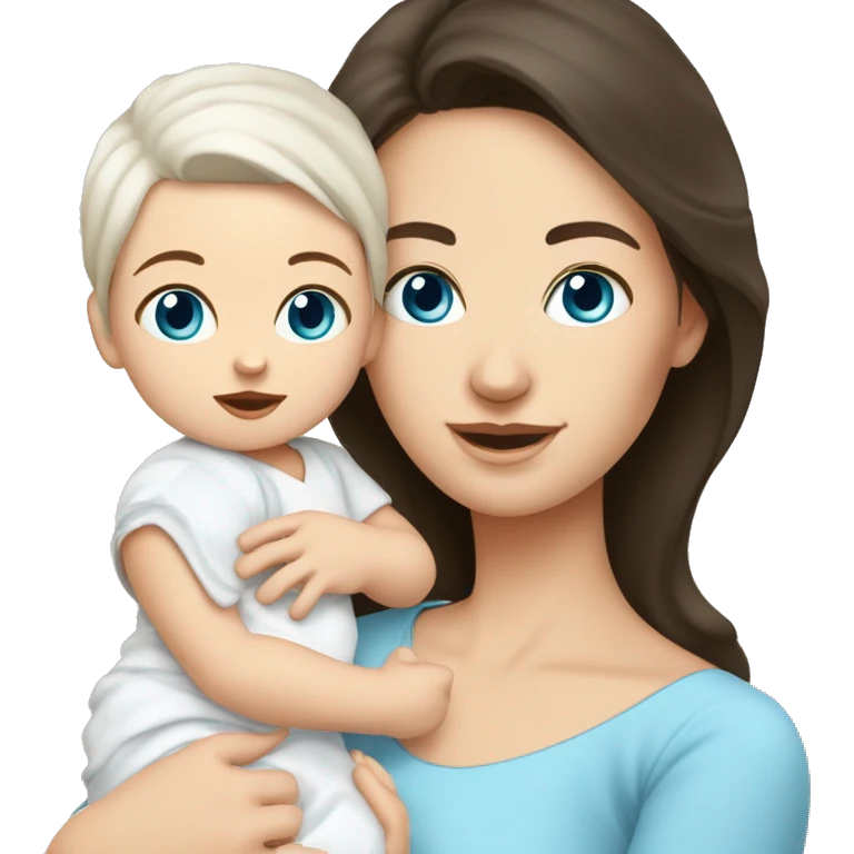 mom holding newborn baby girl with blue eyes white skin dark hair and white skin newborn white girl baby emoji