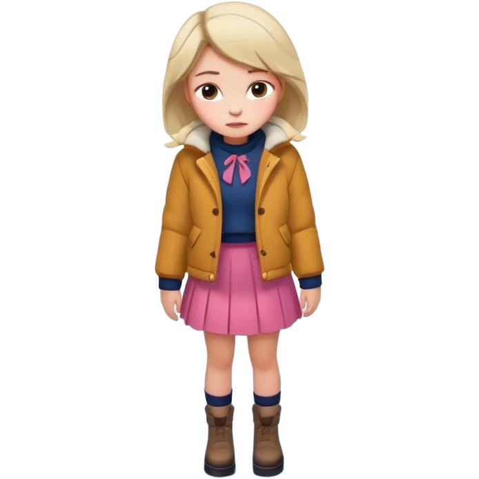 fai l'immagine di una ragazza su un lago ghiacciato che si sta incrinando sotto i suoi piedi, lei guarda giù sussultando terrorizzata falle la gonna emoji