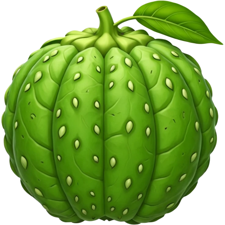 green cherimoya fruit with scaly texture and leaf emoji
