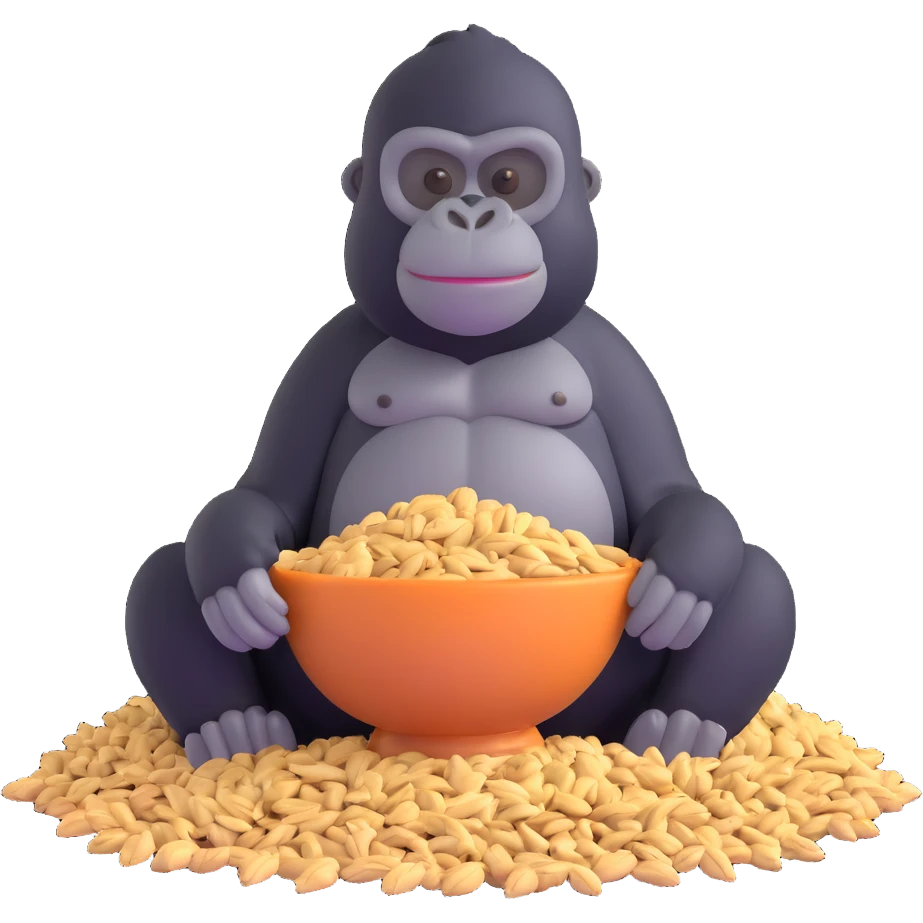 granola gorilla sitting with scattered oats and nuts emoji