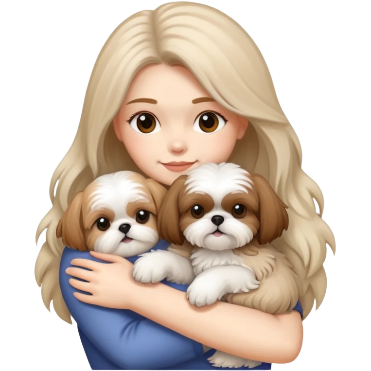 Uma mulher abrançando um shitszu  emoji