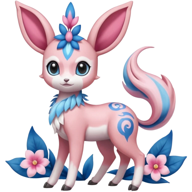 Cute Romantic Realistic  Floral Meloetta-Sylveon-Palkia-Cresselia-Digimon-Pokémon-Fakémon-hybrid-fusion, full body emoji