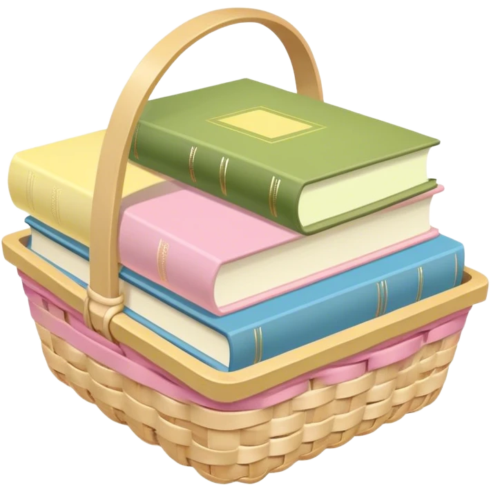 Pastel pink pastel yellow pastel blue and matcha colored books in a basket emoji