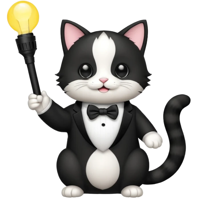 chibi cute tuxedo cat waving holding a light stick emoji