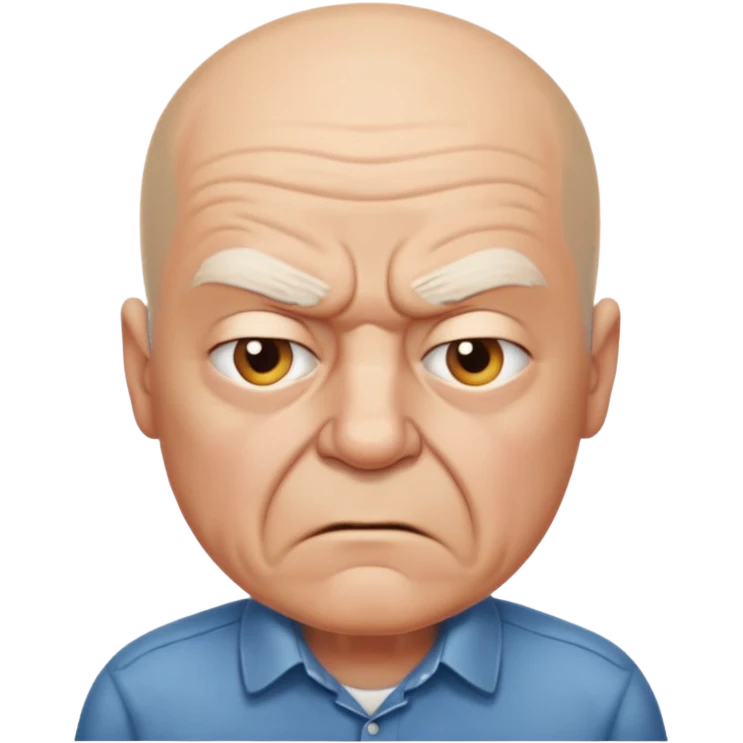 a portrait of angry elderly man, bald head, wearing shirt emoji