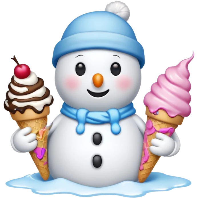 snowmen wearing cap with ice cream emoji