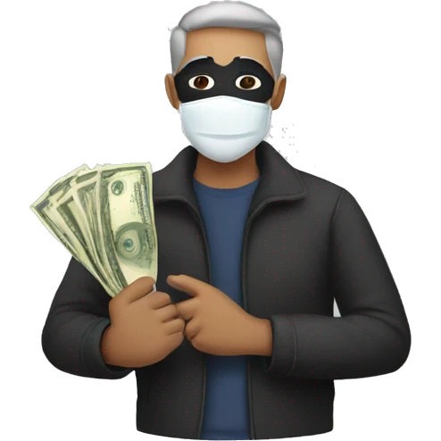 man with his money in hand while wearing a mask emoji