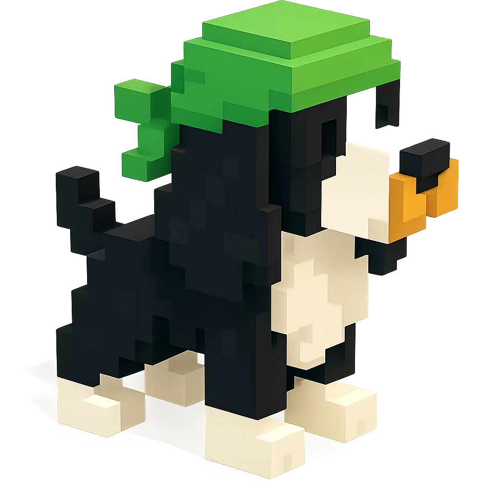 A black and white Russian Cocker Spaniel puppy wearing a green durag, facing right emoji