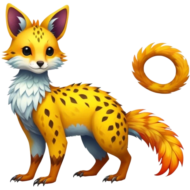 Feral Rare Fantasy vibrant tropical Vernid-Trico-species by LiLaiRa, random markings, tufted tail, tufted ears, full body emoji