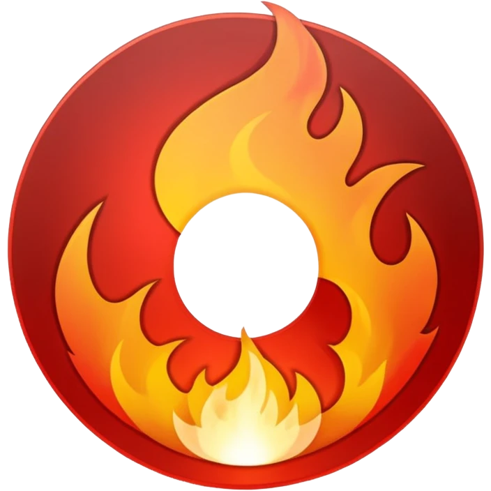 A minimalist CD disc with a subtle fire design, red flames emoji