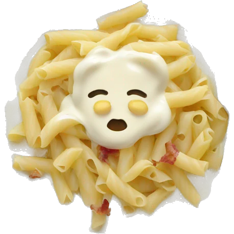 pasta in a plate with white sauce and bacon emoji
