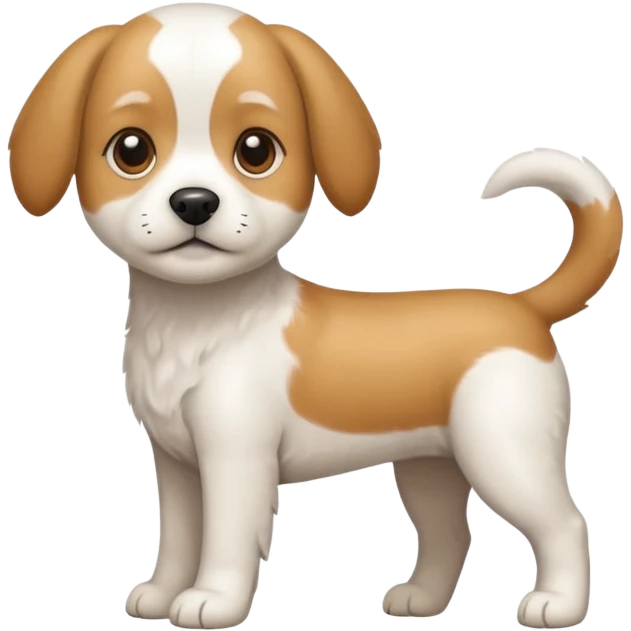 a full body white beagle x maltese x chi dog the size of a kelpie with light brown ears and a light brown patch on one eye emoji