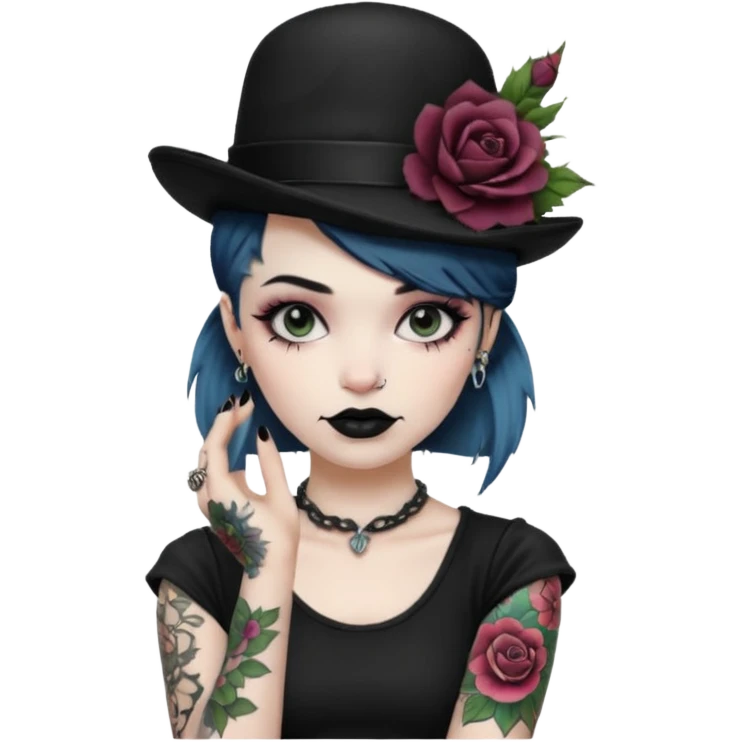 Punk woman with hat and floral arm tattoo emoji