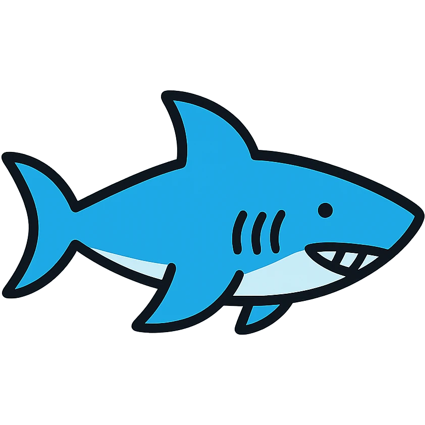 A shark icon with black outlines and filled with color, detailed and clear emoji
