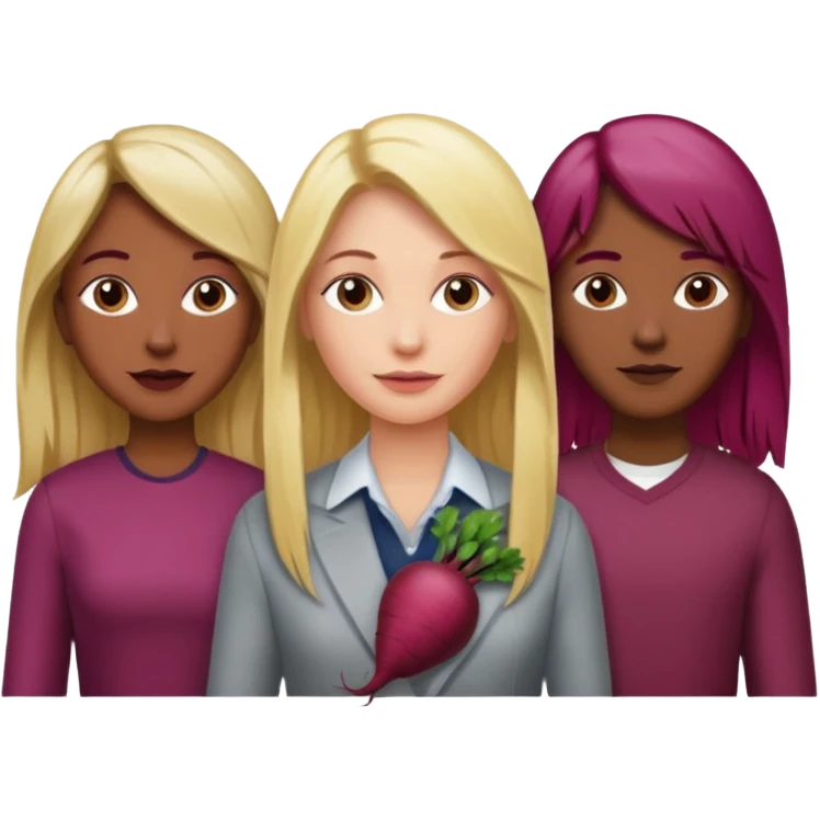 One woman medium length blond highlights hair and One man medium dark skin no hair and One woman long beetroot colour hair  emoji