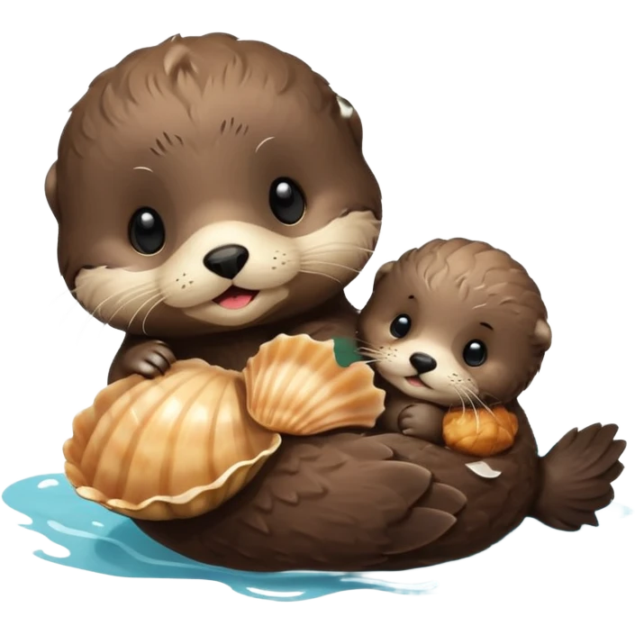 baby sea otter pup with scallop emoji
