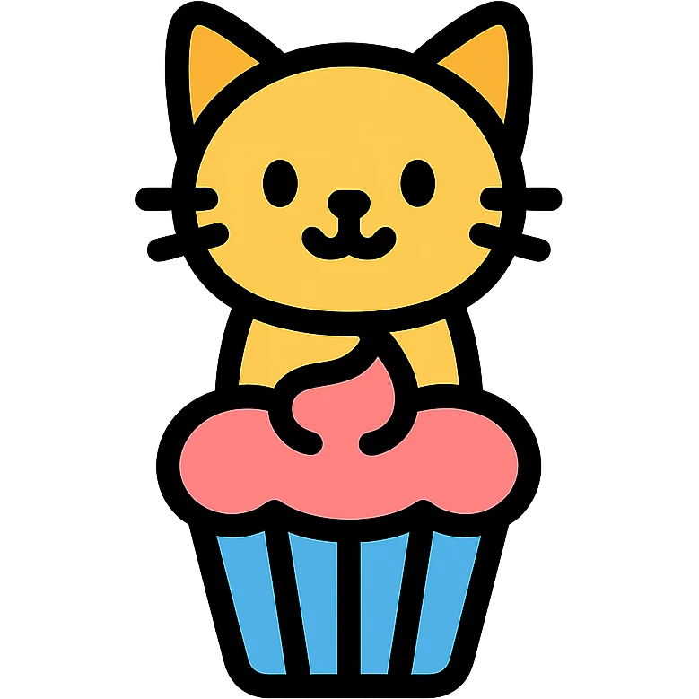 color outline icon style cupcake with a cat emoji