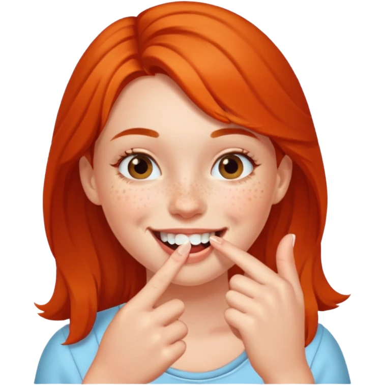 a girl smiling and bitting her finger emoji
