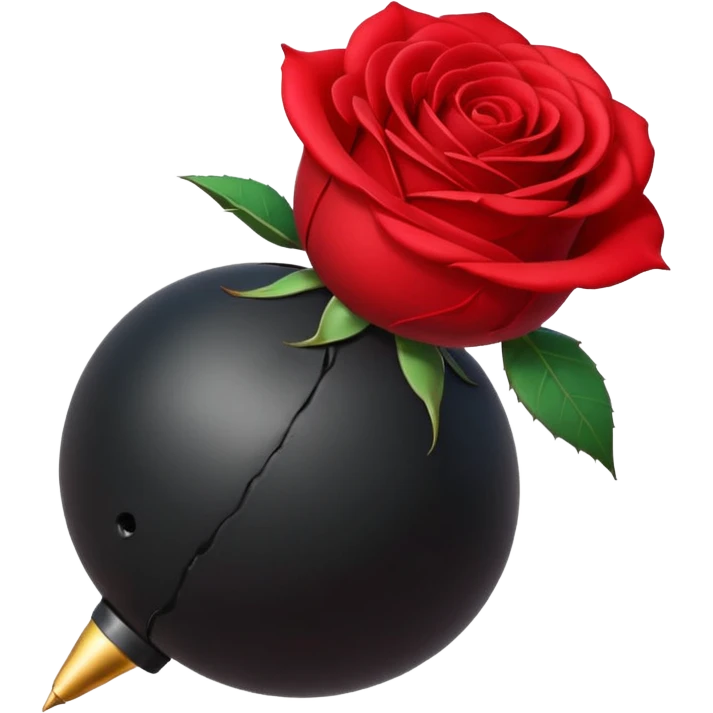 Deep red (#7A0F1E) no gradients, transparent background, high contrast, clean gothic aesthetic, designed to be readable at 128x129px a red rose wrapped around a bomb emoji