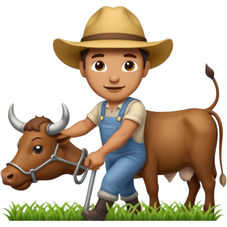man plowing a field with oxen, emoji style emoji
