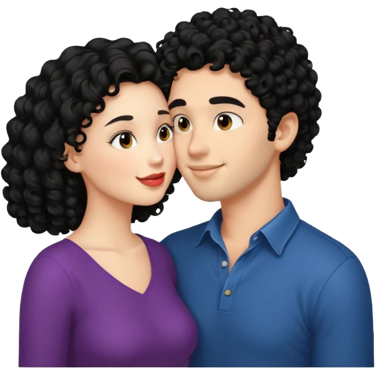 a handsome man with black curly hair tries to kiss a cute woman emoji