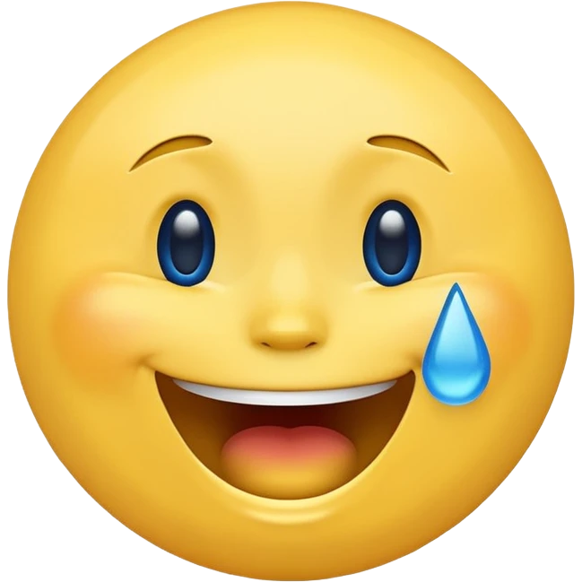 Emoji, yellow round laughing hysterically face, with blue tears of joy on it.  emoji