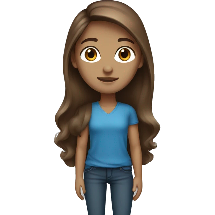 Long brown hair, blue eyes, medium skin tone  emoji