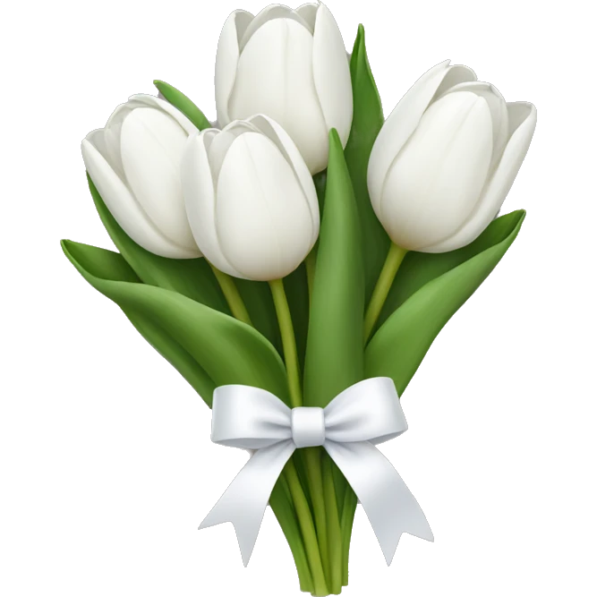 white tulip bouquet with a white bow holding the flowers together emoji