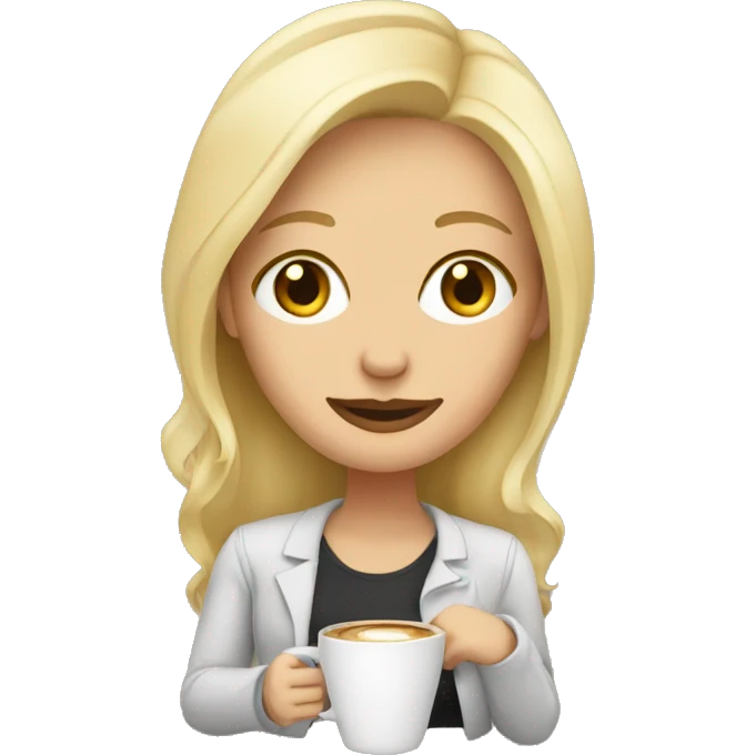Blonde woman with a coffee cup emoji
