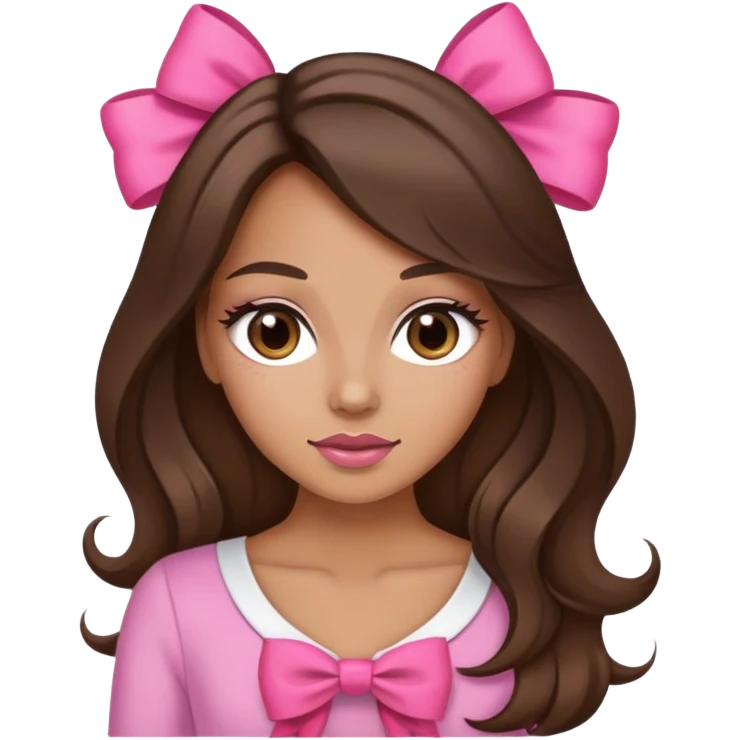 tan skin, brunette, baddie, pretty makeup, long hair, pink bow emoji