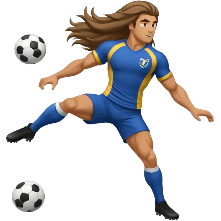 Long Haired Football Players, Male player with long hair kicking ball emoji